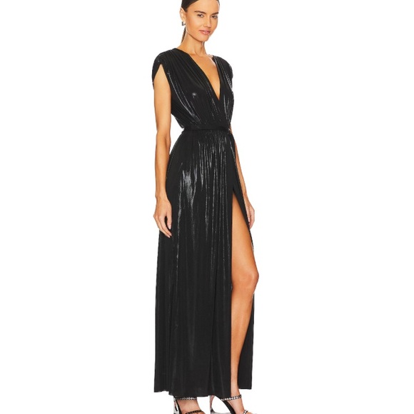 😍NORMA KAMALI ATHENA Black Pleated Wrap Maxi Dress XXS! - Picture 2 of 6